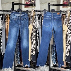 Judy Blue Bootcut Jeans Medium Wash WomenS Size 0/24 Raw Hem Stretch EUC